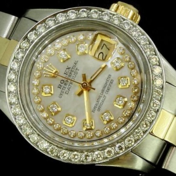 Rolex Ladies Datejust Oyster Stainless Gold Diamond Dial Bezel Watch main image 8
